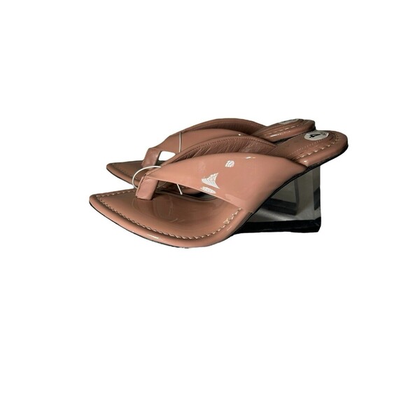 GOOD AMERICAN Women's Dusty Patent Lucite Wedge Size 4 Thong Sandals- Read - Picture 11 of 12